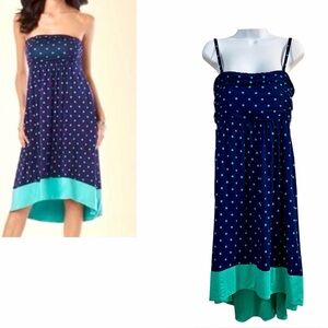 SOMA Navy Blue Dress Size XL Removable Strap Midi Polka Dot Stretch Tube Ruched
